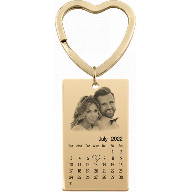 Picture of Custom Photo Keychain - Personalized stainless steel Keyring with Calendar - Gift for Anniversary