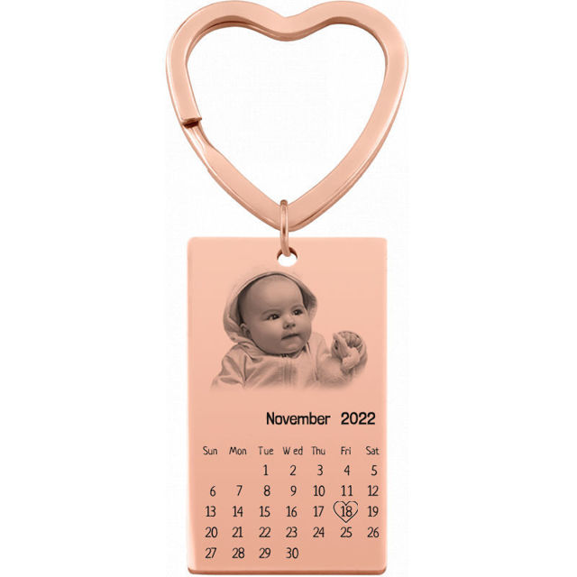 Picture of Custom Photo Keychain - Personalized stainless steel Keyring with Calendar - Gift for Anniversary