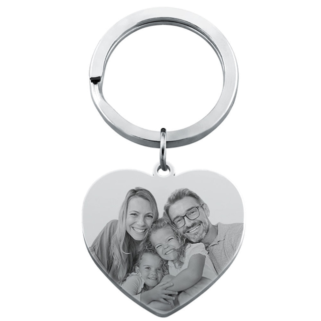 Picture of Custom Photo Keychain with Heart Pendant - Personalized stainless steel Keyring - Gift for Your Loved One