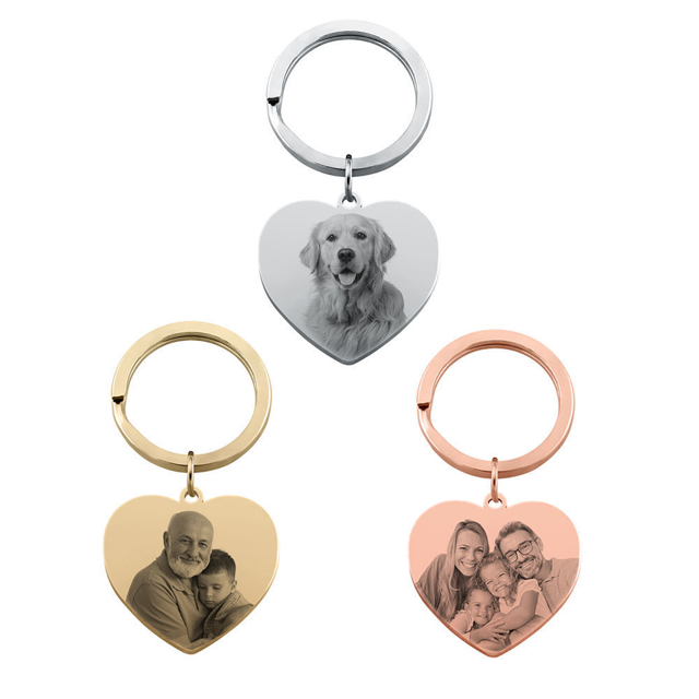 Picture of Custom Photo Keychain with Heart Pendant - Personalized stainless steel Keyring - Gift for Your Loved One