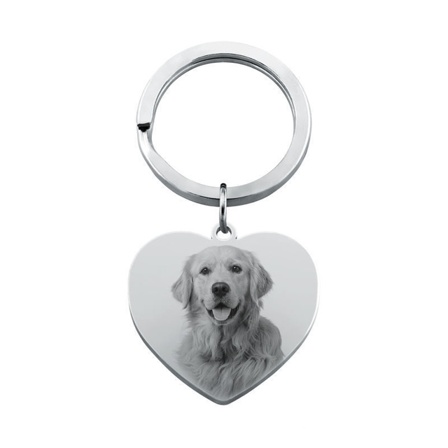 Picture of Custom Photo Keychain with Heart Pendant - Personalized stainless steel Keyring - Gift for Your Loved One