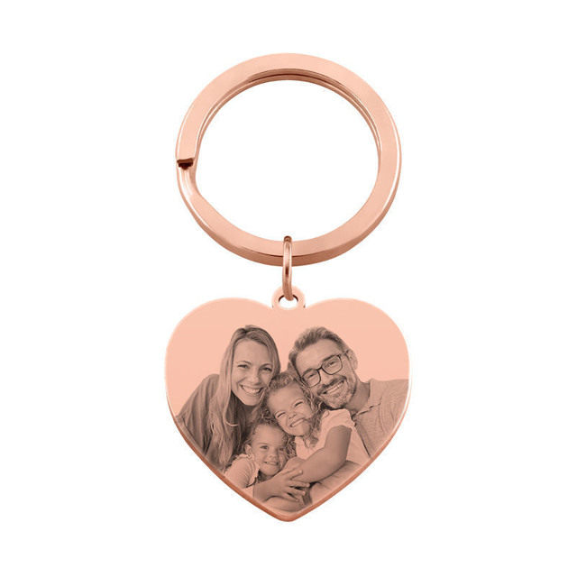 Picture of Custom Photo Keychain with Heart Pendant - Personalized stainless steel Keyring - Gift for Your Loved One