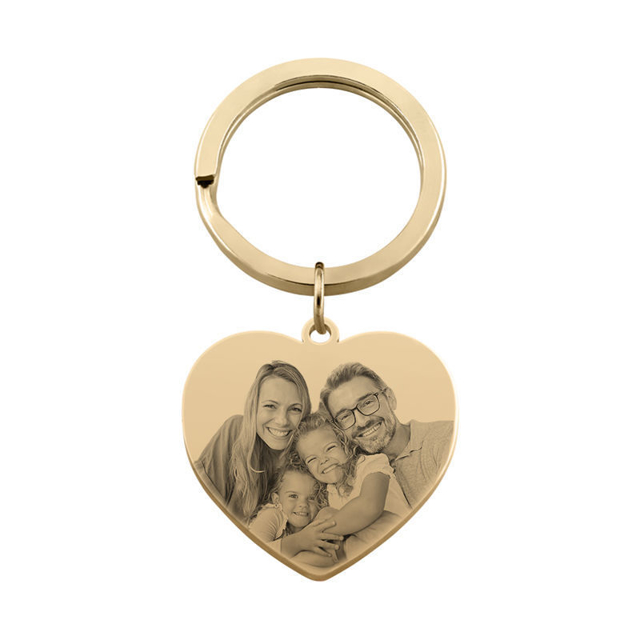 Picture of Custom Photo Keychain with Heart Pendant - Personalized stainless steel Keyring - Gift for Your Loved One