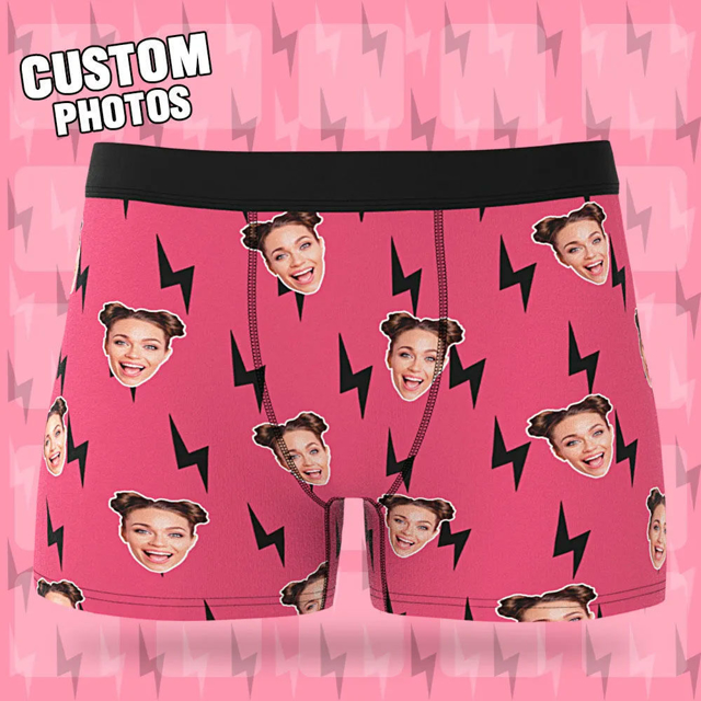 Picture of Custom Face Boxer Briefs | Pink Lightning Bolt Boxer Briefs | Personalized Photo Boxer Briefs