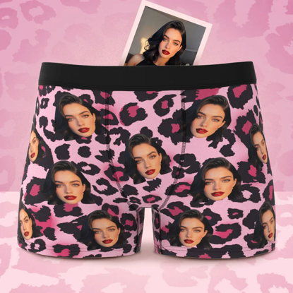Picture of Custom Face Boxer Briefs | Sexy Pink Leopard Print Boxer Briefs | Personalized Photo Boxer Briefs