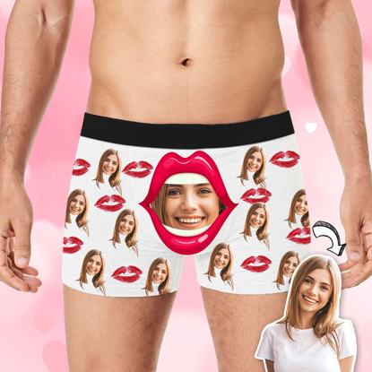 Picture of Custom Photo Boxer Briefs | Custom Large Face Boxer Briefs | Red Lips | Personalized Photo Boxer Briefs