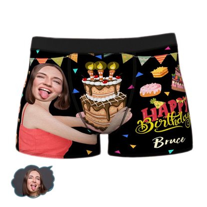 Picture of Custom Name Happy Birthday Men's Boxer Briefs | Personalized Photo Boxer Briefs