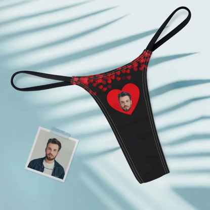 Picture of Custom Face Red Heart Sexy Women's Tanga Thong Valentine's Day Gift for Her | Personalized Face Thong