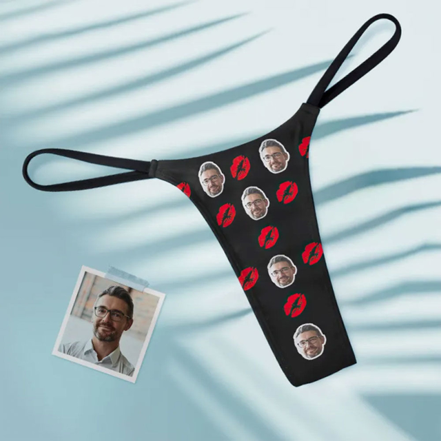 Picture of Custom Face Red Lips Women's Colorful Thong Kiss | Personalized Face Thong