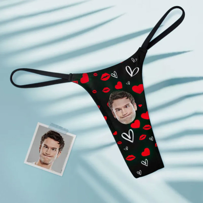 Picture of Custom Face Sexy Women's Tanga Thong Red Lips Heart Thong | Personalized Face Thong