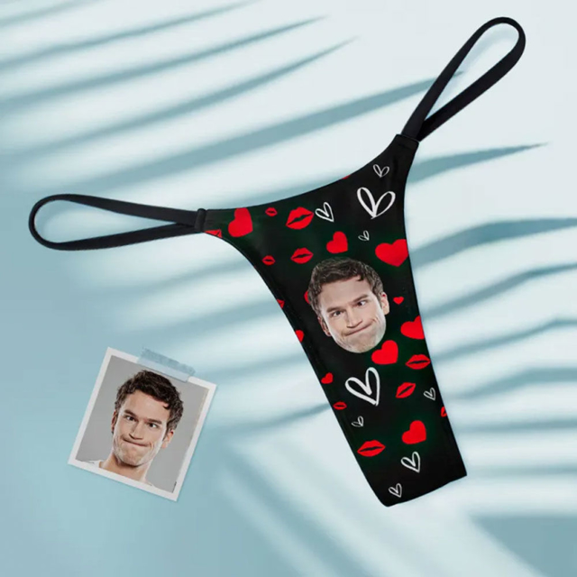 Picture of Custom Face Sexy Women's Tanga Thong Red Lips Heart Thong | Personalized Face Thong