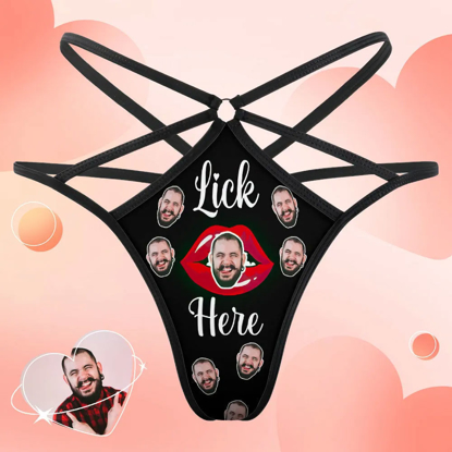 Picture of Custom Face Thong | Personalized Face Thong | Personalized Red Kiss Women's Funny Thongs Gift for Her