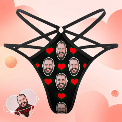 Picture of Custom Face Thong Red Heart Funny Sexy Thongs | Personalized Face Thong