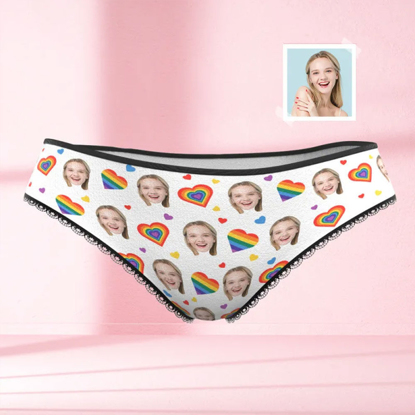 Picture of Custom Face Women's Panties Rainbow Hearts | Personalized Face Panties