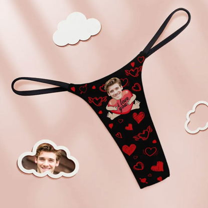 Picture of Personalized Face Thong | Custom Face Women's Tanga Thong I Love You With Hearts Funny Sweet Gift For Girlfriend