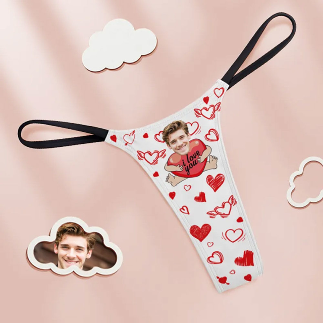 Picture of Personalized Face Thong | Custom Face Women's Tanga Thong I Love You With Hearts Funny Sweet Gift For Girlfriend
