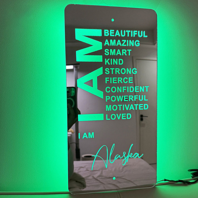 Picture of Personalized Name LED Neon Sign Mirror - Customized Illuminated Name Mirror - Personalized Affirmation Mirror - Wall Art Light Up Mirror - Best Anniversary, Birthday & Christmas Gift for Family and Friends