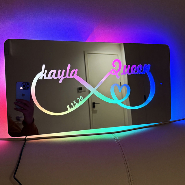 Afbeeldingen van Gepersonaliseerde namen voor koppels en datums in de spiegel - Infinity Mirror Sign - Beste Valentijnsdagcadeaus voor koppels - Cadeaus voor jongens en meisjes