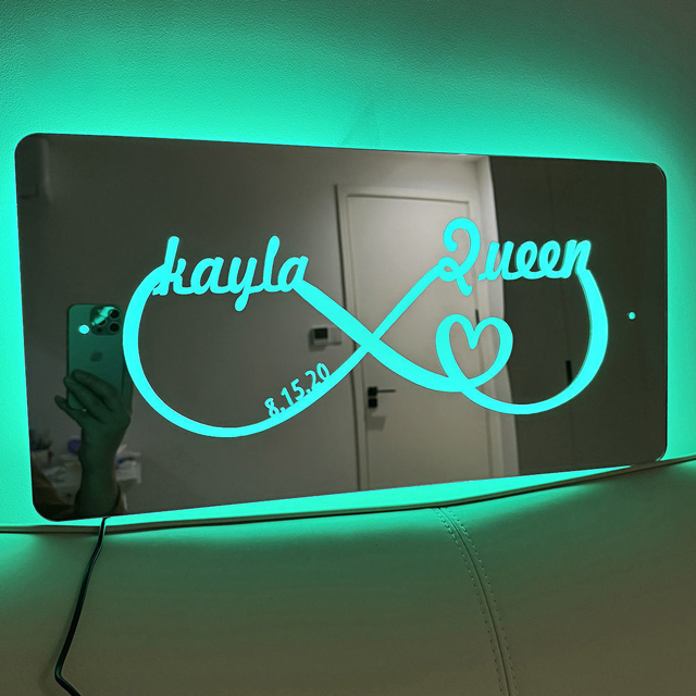 Afbeeldingen van Gepersonaliseerde namen voor koppels en datums in de spiegel - Infinity Mirror Sign - Beste Valentijnsdagcadeaus voor koppels - Cadeaus voor jongens en meisjes