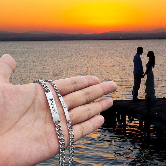 Picture of Custom Couple Bracelet with Engraved Name | Personalised Couple Jewelry Bracelet | Valentine's Gift