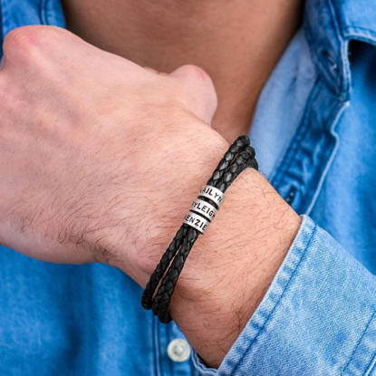 Picture of Custom Leather Bracelet with Beads | Personalized Leather Bracelet for Men | Best Gift for Dad