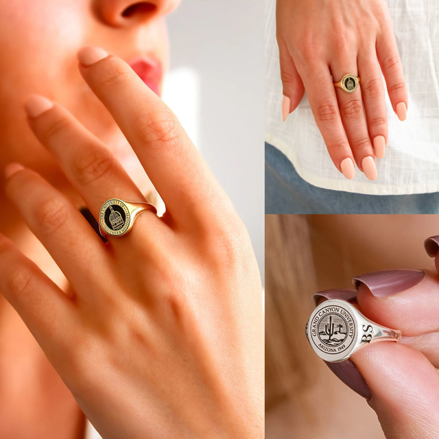 Picture of Personalized Oval Signet Ring | College Class Ring | High School Graduation Gift