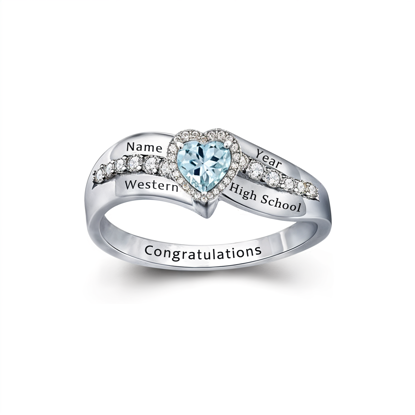 Picture of Engraved Custom Birthstone Graduation Ring | Personalized College Ring with Name | Best Graduation Gift for Her