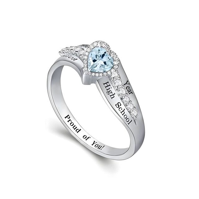Picture of Engraved Custom Birthstone Graduation Ring | Personalized College Ring with Name | Best Graduation Gift for Her