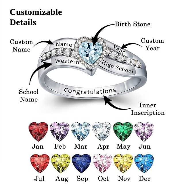 Picture of Engraved Custom Birthstone Graduation Ring | Personalized College Ring with Name | Best Graduation Gift for Her
