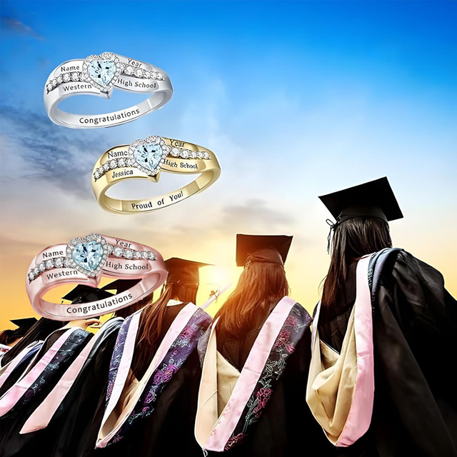 Picture of Engraved Custom Birthstone Graduation Ring | Personalized College Ring with Name | Best Graduation Gift for Her