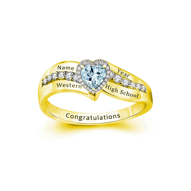 Picture of Engraved Custom Birthstone Graduation Ring | Personalized College Ring with Name | Best Graduation Gift for Her