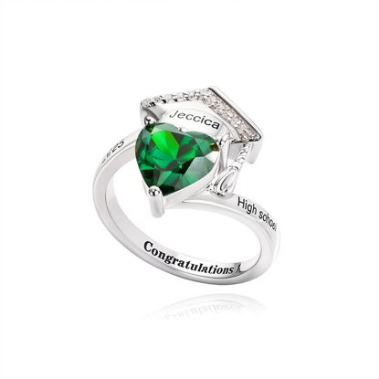 Picture of Engraved Custom Graduation Ring with Birthstone | Personalized College Ring | Graduation Gift for Her