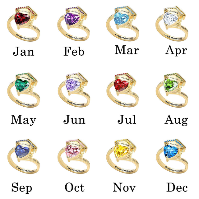 Picture of Engraved Custom Graduation Ring with Birthstone | Personalized College Ring | Graduation Gift for Her