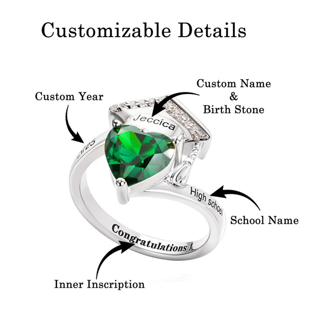 Picture of Engraved Custom Graduation Ring with Birthstone | Personalized College Ring | Graduation Gift for Her