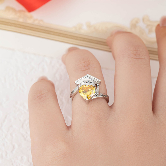Picture of Engraved Custom Graduation Ring with Birthstone | Personalized College Ring | Graduation Gift for Her