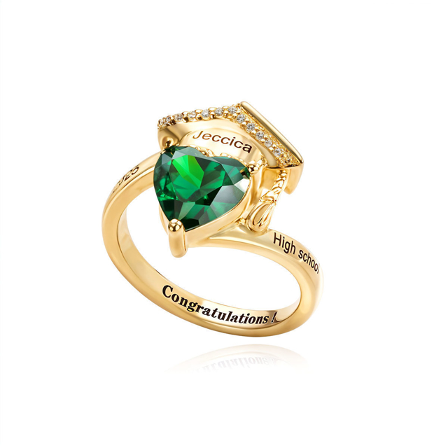 Picture of Engraved Custom Graduation Ring with Birthstone | Personalized College Ring | Graduation Gift for Her