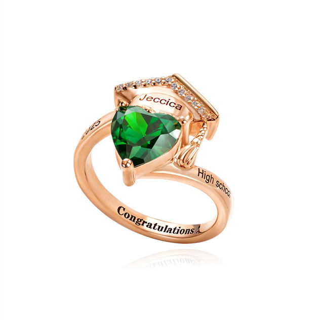 Picture of Engraved Custom Graduation Ring with Birthstone | Personalized College Ring | Graduation Gift for Her