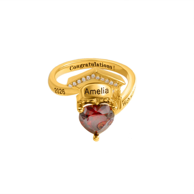 Picture of Engraved Custom Graduation Ring with Birthstone | Personalized College Ring | Graduation Gift for Her