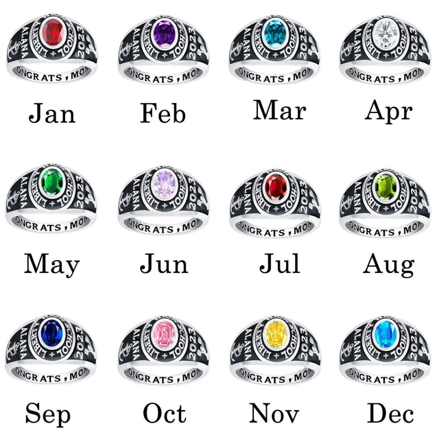 Picture of Engraved Custom Graduation Ring with Birthstone | Personalized College Ring with Name | Graduation Gift
