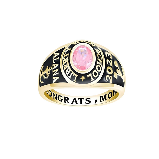 Picture of Engraved Custom Graduation Ring with Birthstone | Personalized College Ring with Name | Graduation Gift