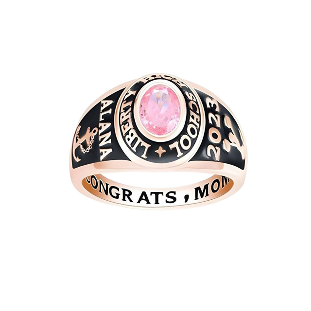 Picture of Engraved Custom Graduation Ring with Birthstone | Personalized College Ring with Name | Graduation Gift