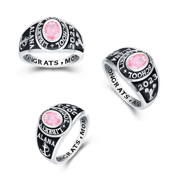 Picture of Engraved Custom Graduation Ring with Birthstone | Personalized College Ring with Name | Graduation Gift