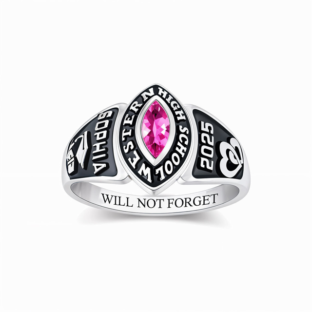 Picture of Custom Engraved Graduation Ring with Birthstone | Personalized College Ring with Name | Graduation Gift for Her