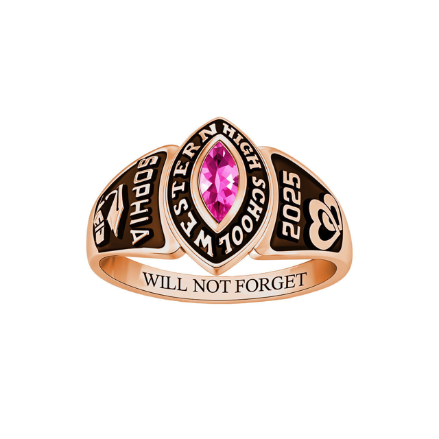 Picture of Custom Engraved Graduation Ring with Birthstone | Personalized College Ring with Name | Graduation Gift for Her