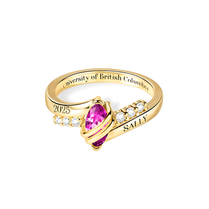 Picture of Custom Graduation Ring with Oval Birthstone | Personalized College Ring with Name | Best Graduation Gift for Her
