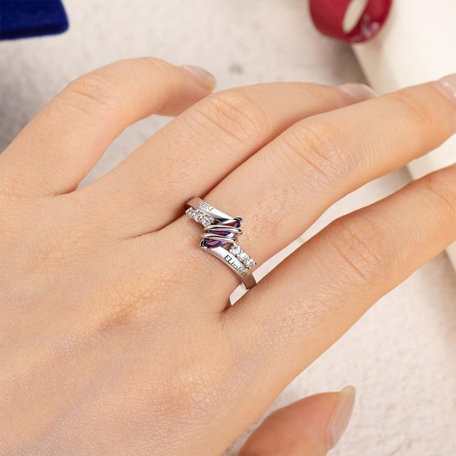 Picture of Custom Graduation Ring with Oval Birthstone | Personalized College Ring with Name | Best Graduation Gift for Her