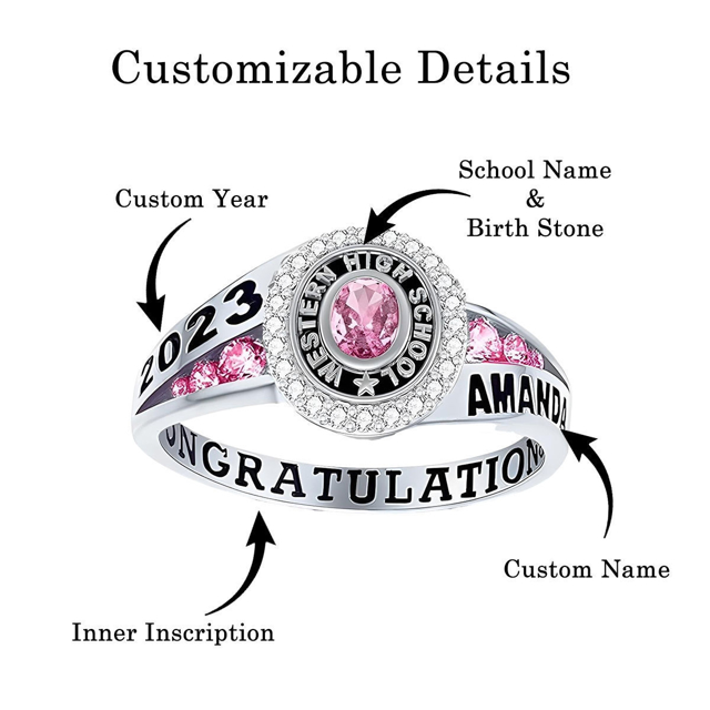 Picture of Custom Graduation Ring with Birthstone | Personalized College Ring with Name | Nice Graduation Gift for Her
