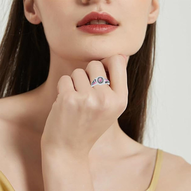 Picture of Custom Graduation Ring with Birthstone | Personalized College Ring with Name | Nice Graduation Gift for Her