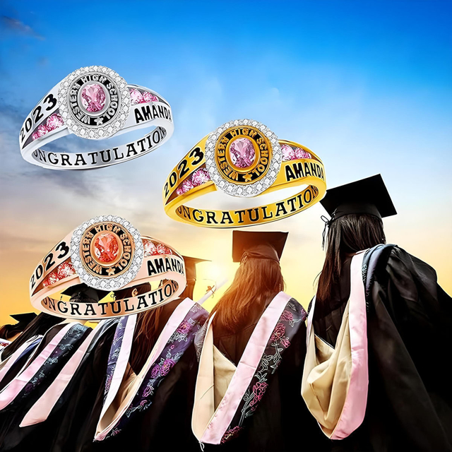 Picture of Custom Graduation Ring with Birthstone | Personalized College Ring with Name | Nice Graduation Gift for Her