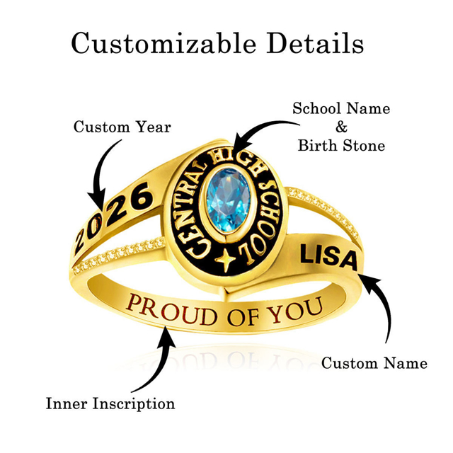 Picture of Custom Graduation Ring with Birthstone | Personalised College Ring with Name | Nice Graduation Gift